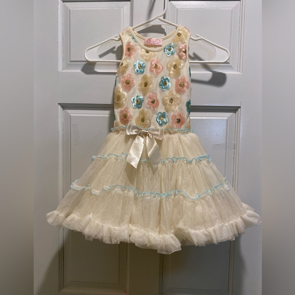 Popatu Cream and Pink Sequin Dress